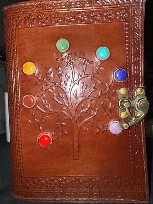 Tree Of Life Leather Bound Spell Book Journal Gems Halloween Wicca Witch-image