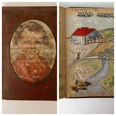 RARE 1917-55 Handwritten Vintage Diary Journal LOVE POEMS HUNGARIAN Drawings-image