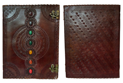Genuine Leather Bound Journal 7 Stone Diary Brown Writing Notepad Sketchbook-image