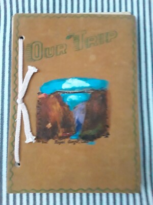 VTG ROYAL GORGE COLORADO BRIDGE HAND PAINTED SUEDE LEATHER PHOTO ALBUM SCRAPBOOK-image