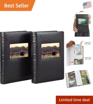 Classic Black Bonded Leather Photo Albums - 2 Pack, Ideal for Weddings and More-image