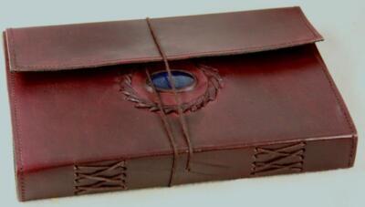 Handmade Brown Leather Bound Journal with Semi-Precious Stone By Rustic Town-image