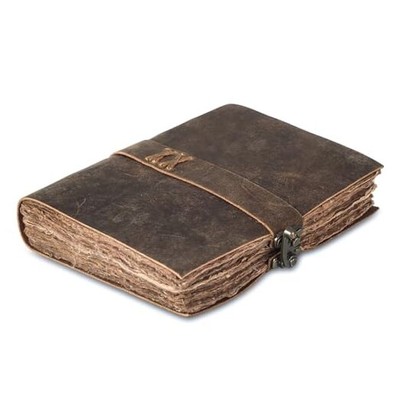 Vintage Leather Journal Handmade 7 x 5 Brown Deckle Edge Paper Distressed-image