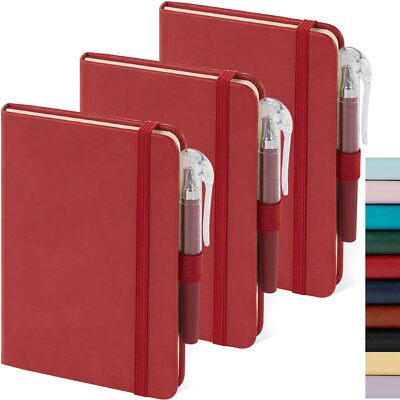 3 Pack Pocket Notebook Leather Hard Cover Journal Mini Notepad with 3 Pens-image