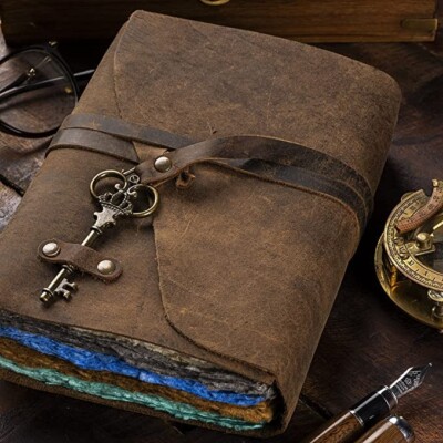 Vintage Leather Journal Scrapbook for Women & Men, Leather Bound Junk Journal-image
