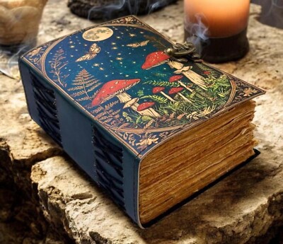 400 Pages Mushroom Leather Journal Book of Shadows Spell Books-image