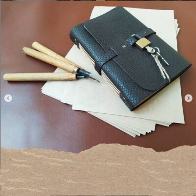 Leather Journal Notebook with Lock and Key Journal Notebook Vintage Notebook-image