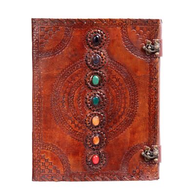 Leather Unlined Bound Journal 13 x 10 inches Large Rustic Diary Seven Chakra ...-image