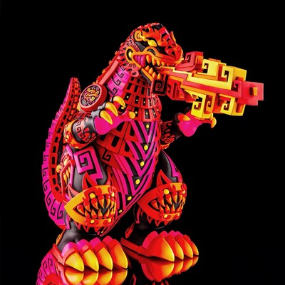 Godzilla Vinyl Designer Figure by Urban Aztec Burning Variant Red Rare NEW-image
