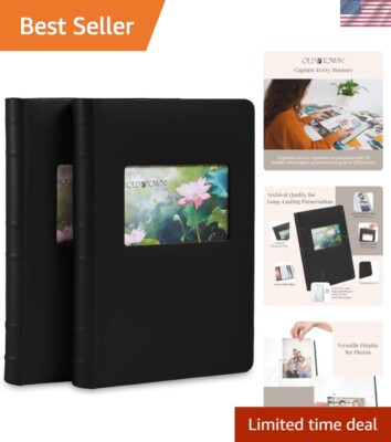 2-Pack Bonded Leather Photo Albums, Photo Album 5x7 & 4x6 Slots, Black-image