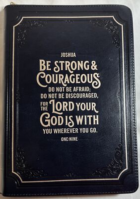 Classic Faux Leather Journal Be Strong Josh. 1:9 Blue Inspirational Notebook ...-image