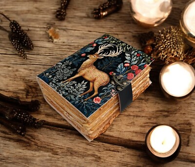 400 Pages Large leather Journal Deer print Blank spell Book of Shadows Handmade-image