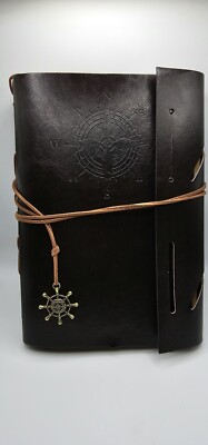NEW Brown Leather Bound 6-Ring Nautical Embossed Journal Notebook -image