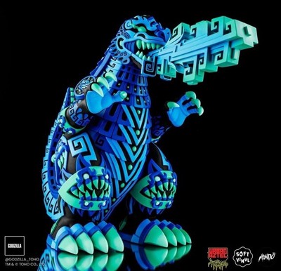 Mondo Godzilla Figure  Urban Aztec Heat Ray Variant SOLD OUT IN HAND Blue New-image