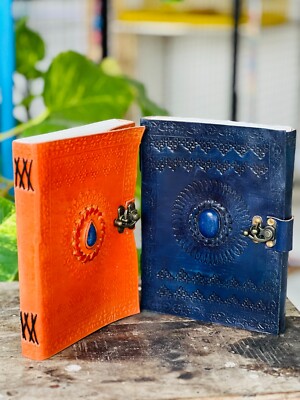 Goat Handmade Leather Journal one size With Stone journal Royal Gift-image