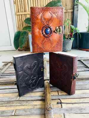 Goat Handmade Leather Journal one size Doble Dreggan With Tripal moon journal-image