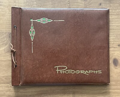 VTG 60s Herald Brown Gold & Green Accents Photo Album Scrapbook 14x11 Never Used-image