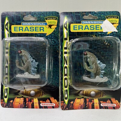 (2) Vintage Godzilla Dimensional Eraser 1998 new in package Noteworthy-image