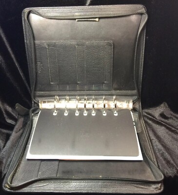 Franklin Quest Black Leather Planner Calendar 7- 1.5” rings #CL4044 USA,Vintage-image
