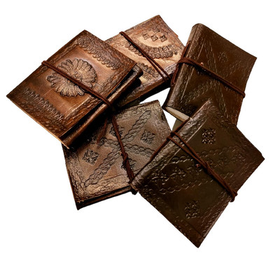 Vintage Assorted Patterns Single Piece  Leather Bound Slim Pocket Journal, Acid -image