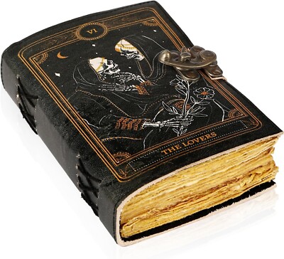 Book of Spells Leather Bound Journal Deckle Edge Paper Grimoire Printed Diary-image