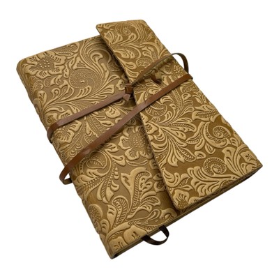 Tivoli Floral Embossed Tan Leather Wrap Journal Diary Made in Italy UNUSED *FLAW-image
