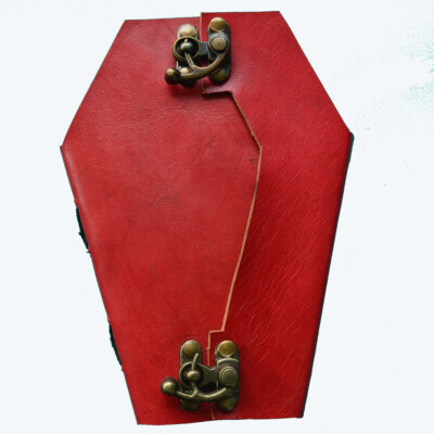 Red Handmade Leather Coffin Journal With Lock Grief n Mourning Memento -image