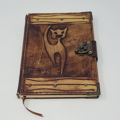 Cat Themed Leather Bound Journal Handcrafted by “ A Little Present” London, UK-image