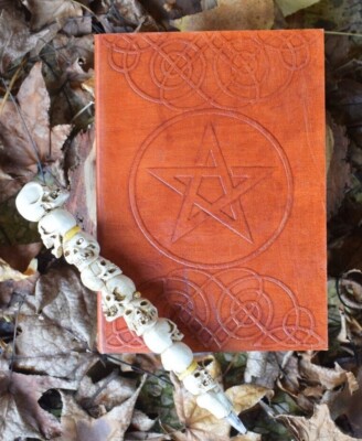 Med Leather Bound BOOK OF SHADOWS Pentagram Notebook Journal Grimoire or Diary-image