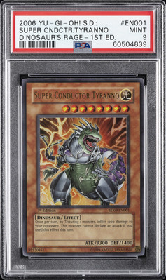 2006 YU-GI-OH! STRUCTURE DECK: DINOSAUR'S RAGE SUPER CONDUCTOR TYRANNO PSA 9-image