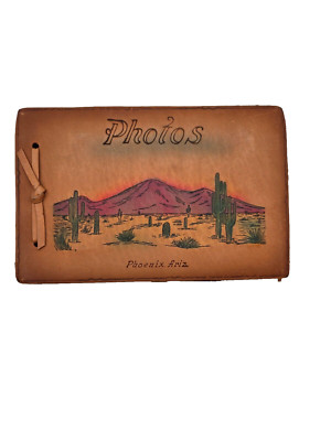 Vintage Snap Shots Leather Bound Photo Album Phoenix AZ Desert Design Arizona-image