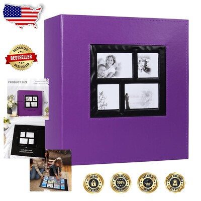 Purple Faux Leather Photo Album Holds 1000 Pictures - Family Keepsake-image