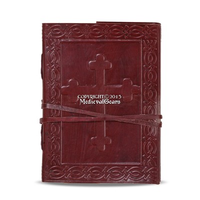 Handmade Celtic Cross Journal Book Bound in Leather Medieval Renaissance Daily-image