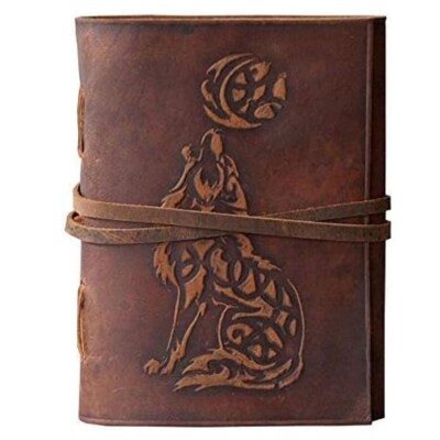 Wolf Leather Embossed Bound Writing Diary Vintage Leather Notebook For Many Uses-image