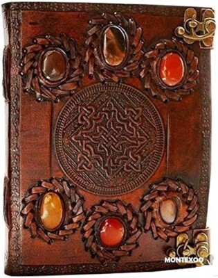 New Handmade Vintage  Leather Stone Bound Journal Dairy With Lock-image