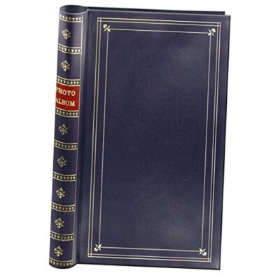 Spiral Bound Photo Album 300 Bi-Directional Memo Pockets Hold 4x6 Navy Blue-image