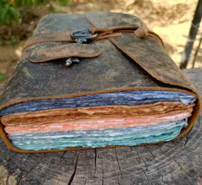 Vintage Genuine Leather Journal Multi Paper Handmade Leather bound Journal-image
