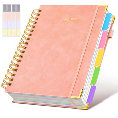 Hardcover Spiral Notebook Journal with Removable Dividers Tabs, 300 Pages -image