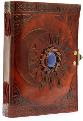 Leather Bound Writing Journal for Women & Men - Sun & Moon Blue Stone-image