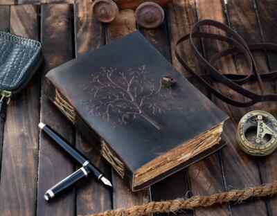 Luna Moth - Vintage Leather Journal - Handmade Deckle Edge Paper Leather Bound.-image