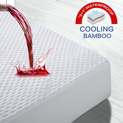 Cooling Bamboo Matress Protector Waterproof Hypoallergenic Deep Pocket Pad Cover-image