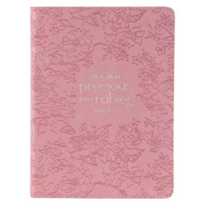 Christian Art Gifts Strawberry Pink Floral Vegan Leather Small Journal: New-image