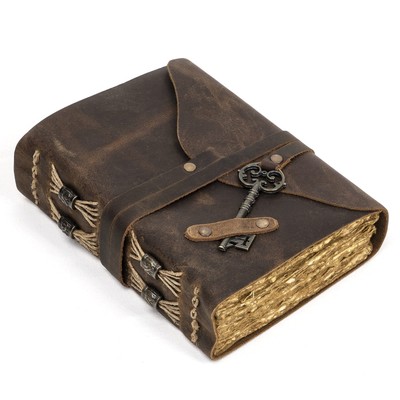 Vintage Leather Journal for Men & Women, 240 Pages of Handmade Deckle Edge Pa...-image