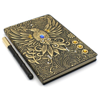 Bird of Paradise Vintage Leather Journal / Notebook with Ebony Signature Pen-image