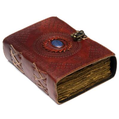 Vintage Leather Journal with Semi Precious Stone - Lock Closure 240 pages Ant...-image
