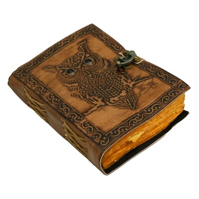 Vintage Owl Embossed Handmade Large Leather Bound Travel Journal-image