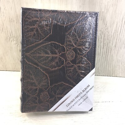 ZZKOKO Photo Album 4x6, 200 Photos PU Leather Cover Old Brown Leaves Family Kids-image