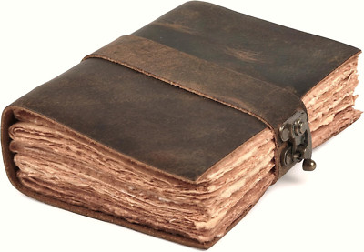Vintage Leather Bound Journal - 200 Pages Handmade Paper with Lock Closure-image