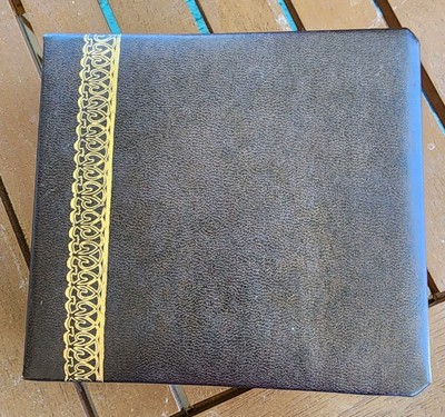 Vtg Photo-Curio Brown & Gold Leather Photo Album For 5X5
