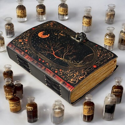 400 Page Large Grimoire leather journal Print Tree of Life Journal, Blank spells-image